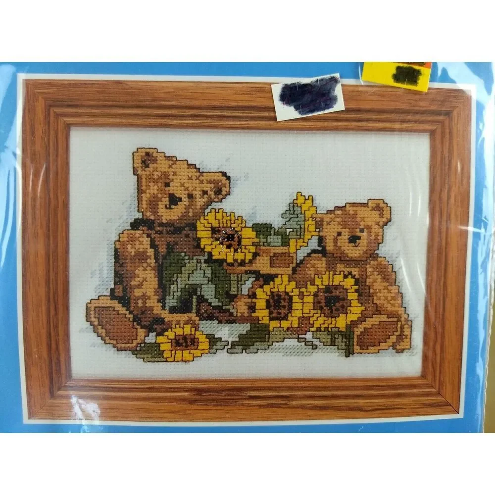 3 Vtg Candamar Designs Counted‎ Cross Stitch & Embroidery Kits Bears School NOS